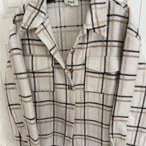BKE Cream and Brown Plaid Shirt
